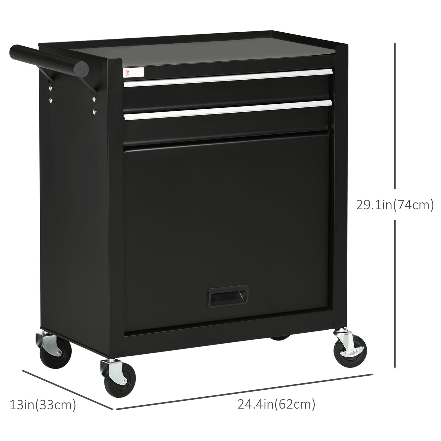 2-Drawer Rolling Tool Chest on Wheels, Metal Tool Cabinet for Warehouse, Workshop and Garage, Black