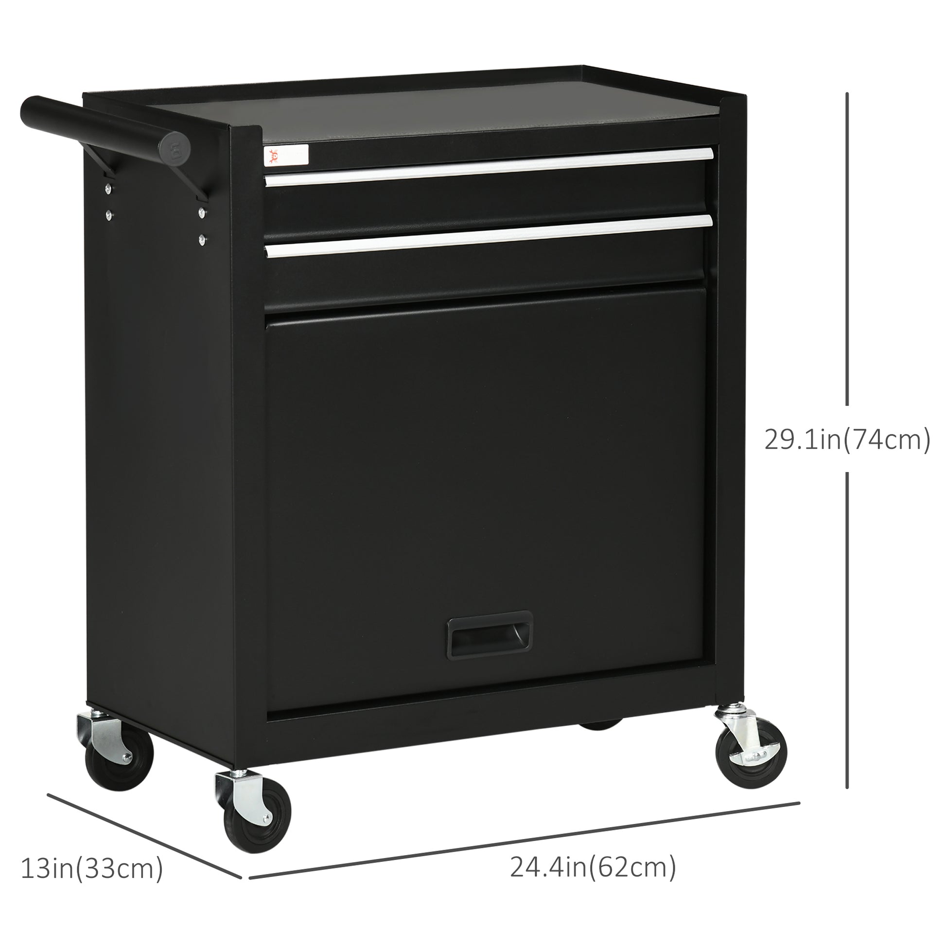2-Drawer Rolling Tool Chest on Wheels, Metal Tool Cabinet for Warehouse, Workshop and Garage, Black
