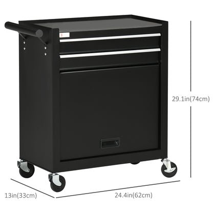 2-Drawer Rolling Tool Chest on Wheels, Metal Tool Cabinet for Warehouse, Workshop and Garage, Black