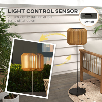 Wicker Outdoor Floor Lamp, Cordless Solar Lantern with Auto On/Off LED Lights, IP44 for Patio, Porch, Pathway, Yellow