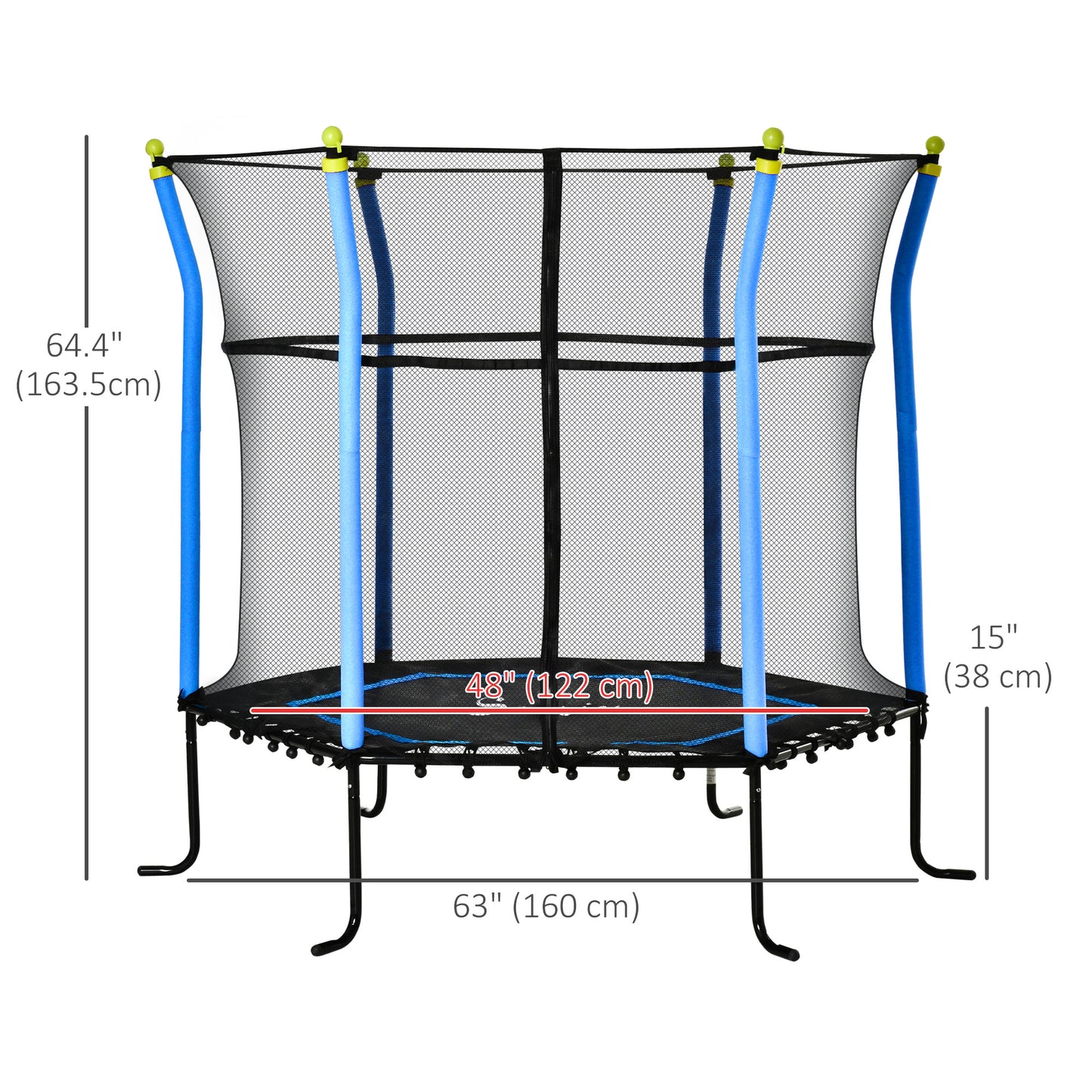 Soozier 63" Kids Trampoline Mini Indoor Bouncer Jumper with Enclosure Net Elastic Thick Padded Pole Gift for Child Toddler Age 3-6 Years Old Blue