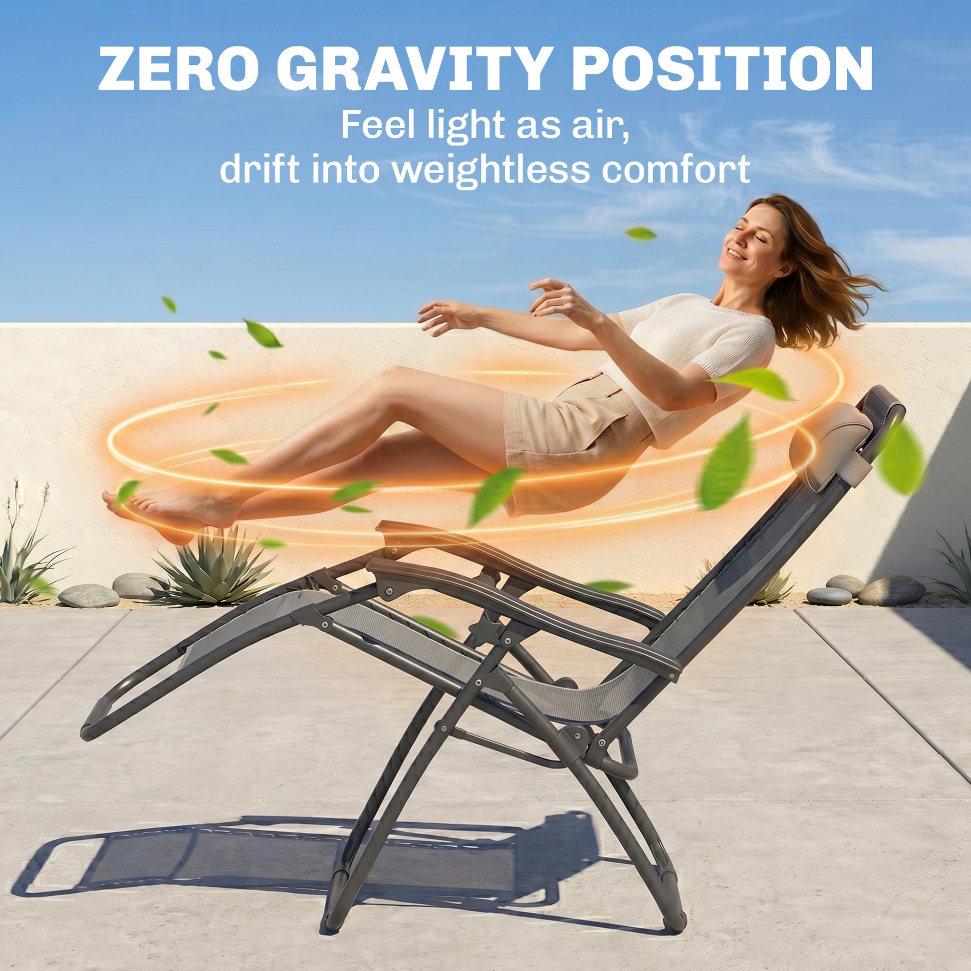 Zero Gravity Chair Set of 2 Patio Chair with Side Table Cupholders and Pillows for Pool, Backyard, Lawn, Beach, Grey