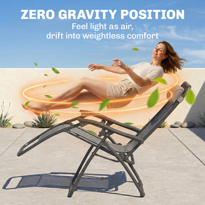 Zero Gravity Chair Set of 2 Patio Chair with Side Table Cupholders and Pillows for Pool, Backyard, Lawn, Beach, Grey