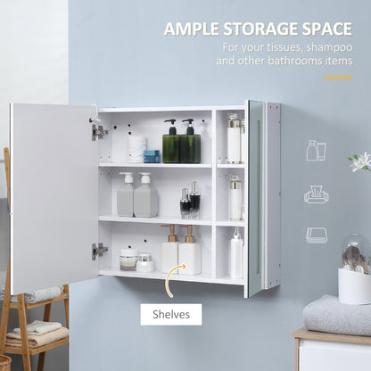 LED Medicine Cabinet with Mirror and Lights, 27.5" x 25.5" Lighted Bathroom Wall Cabinet, Bathroom Mirror Cabinet with Adjustable Shelf, USB Charge, White