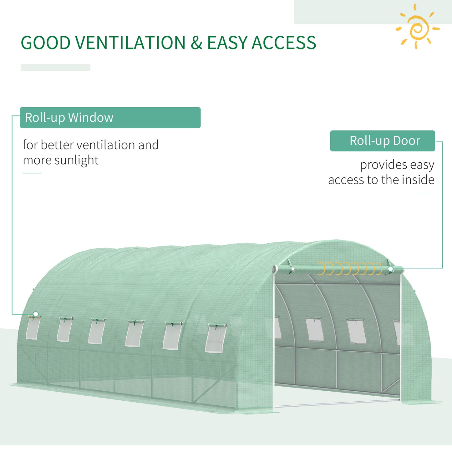 19.7' x 9.8' x 6.6' Large Walk-in Greenhouse Garden Plant Seed Growing Tent Tunnel Shed with Windows and Door Green