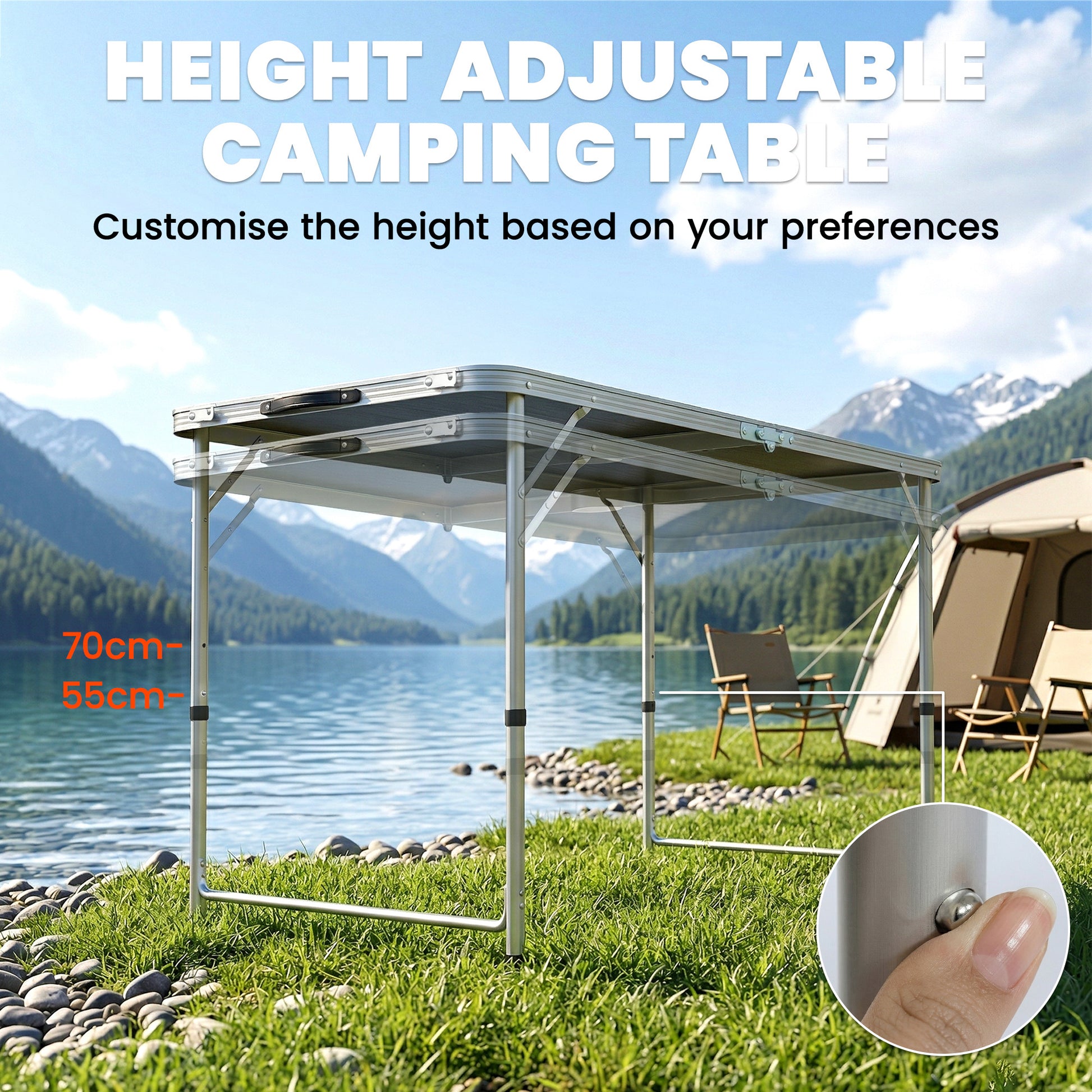 Folding Picnic Table Camping Table and Chairs Use for BBQ Picnic Garden Parties 47.2" L x 23.6" W x 21.7" -27.6" H Black