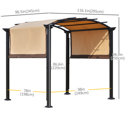 10' x 8' Outdoor Retractable Canopy Pergola Steel Frame Patio Pergola Shelter Sun Shade with Arc Roof, Beige
