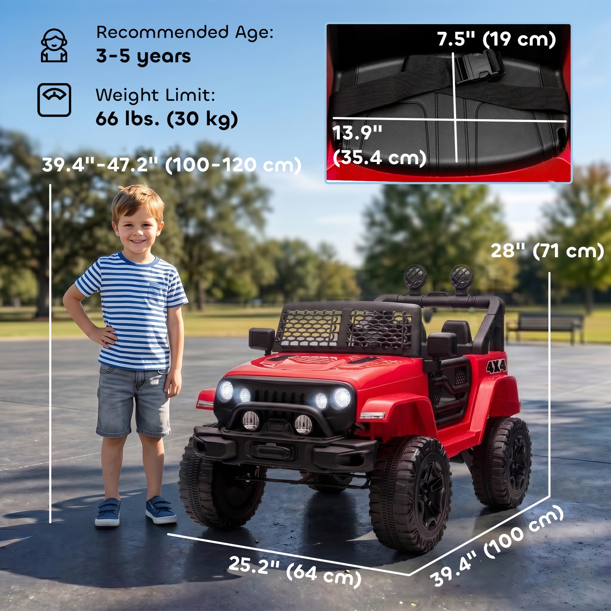 Aosom 12V Ride On Car Off Road Truck for kids SUV Electric Battery Powered with Remote Control, Adjustable Speed, Red