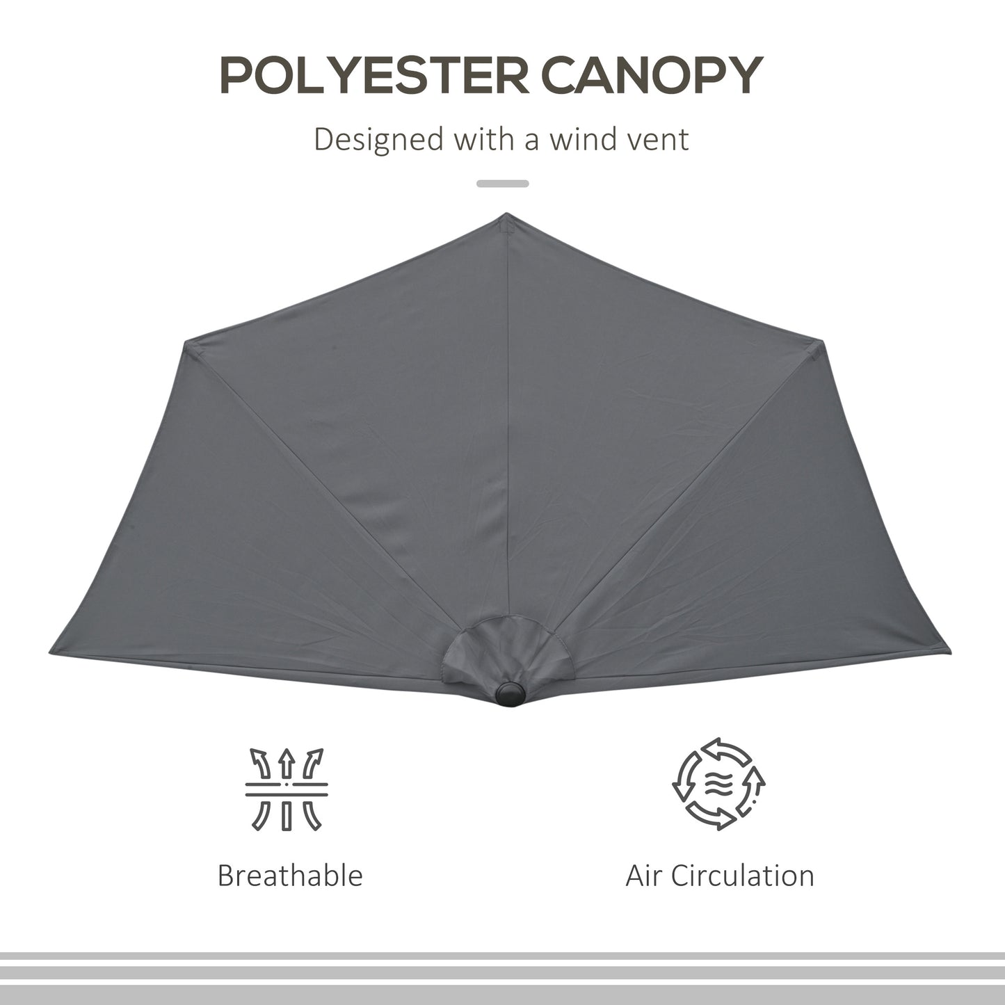 9.8ft Half Umbrella Semi Round Patio Parasol with Crank Handle, Top Vent for Garden, Balcony- NO BASE INCLUDED, Grey