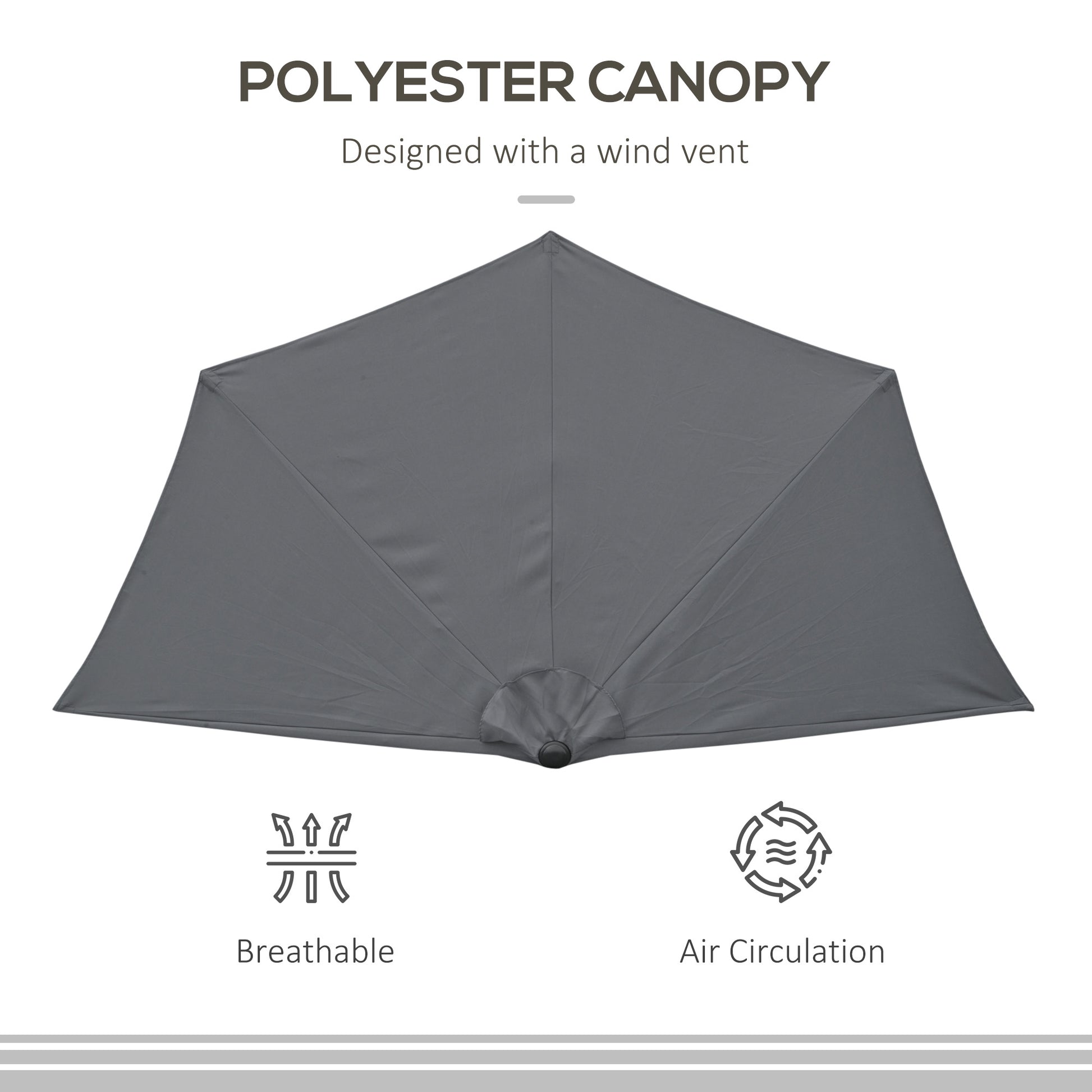 9.8ft Half Umbrella Semi Round Patio Parasol with Crank Handle, Top Vent for Garden, Balcony- NO BASE INCLUDED, Grey