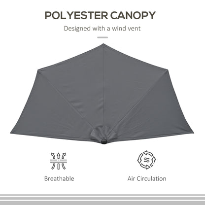9.8ft Half Umbrella Semi Round Patio Parasol with Crank Handle, Top Vent for Garden, Balcony- NO BASE INCLUDED, Grey