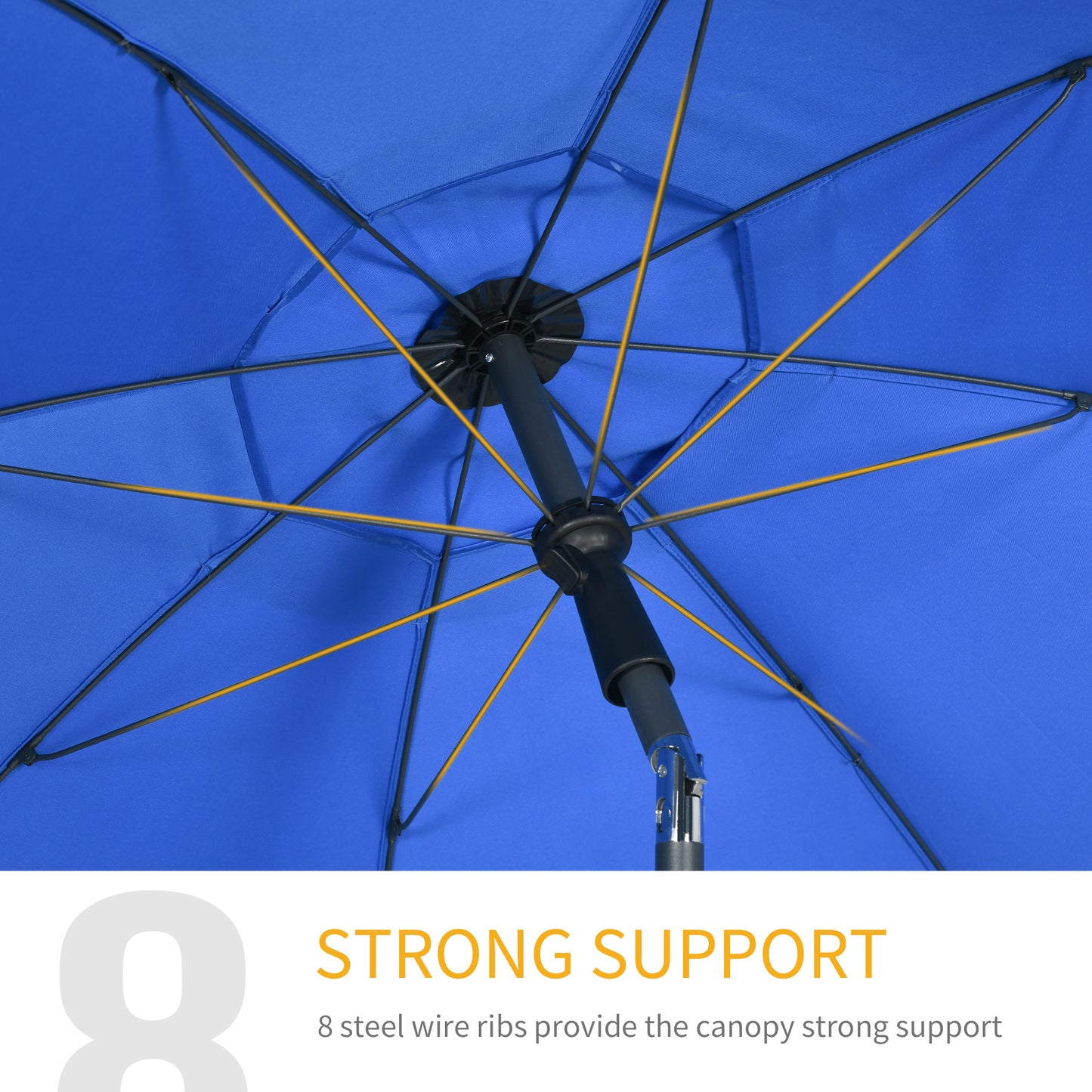 6ft Beach Umbrella, Outdoor Sun Shade Parasol with Push Button Tilt, Ruffled UV50+ Vented Canopy, Blue