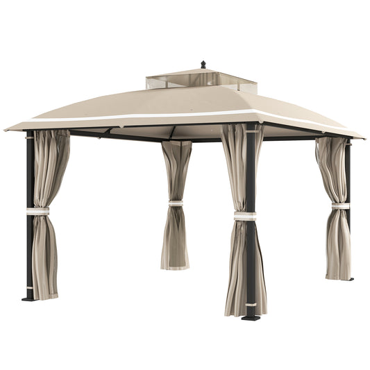 10' x 12' Outdoor Gazebo, Double Roof Patio Gazebo Canopy with Netting and Curtains for Garden, Lawn, Backyard, Deck