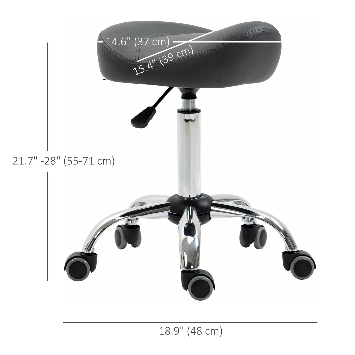 Saddle Stool, Height Adjustable Rolling Salon Chair with PU Leather for Massage, Spa, Clinic, Beauty and Tattoo, Grey