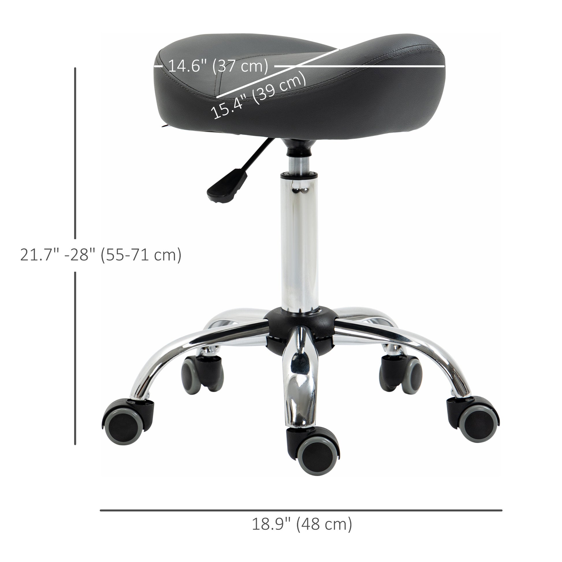 Saddle Stool, Height Adjustable Rolling Salon Chair with PU Leather for Massage, Spa, Clinic, Beauty and Tattoo, Grey
