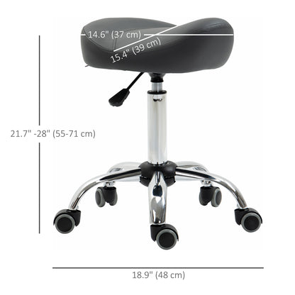 Saddle Stool, Height Adjustable Rolling Salon Chair with PU Leather for Massage, Spa, Clinic, Beauty and Tattoo, Grey