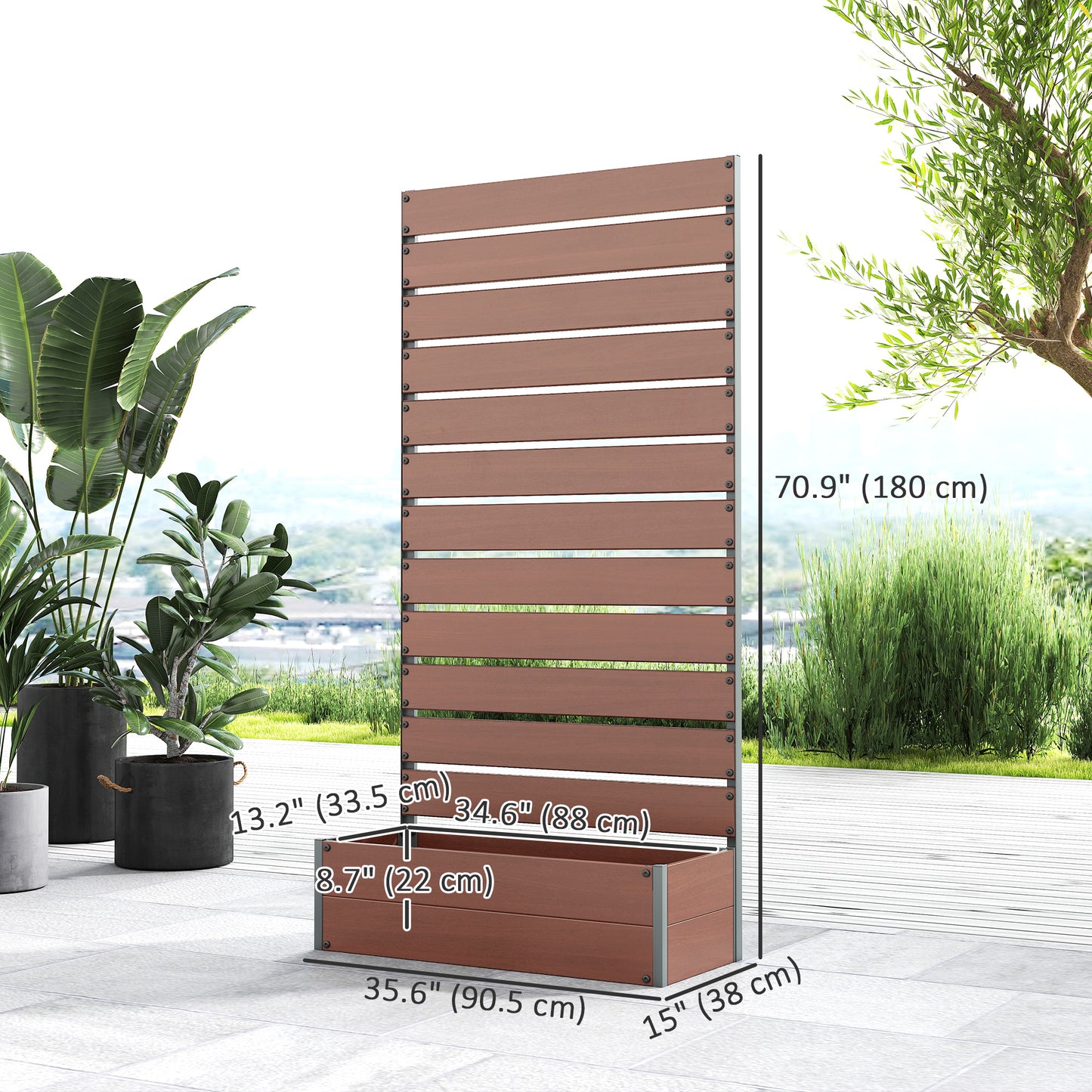 Raised Garden Bed with Trellis, Outdoor Climbing Plant Planter Box, Durable Garden Support Structure for Patio and Backyard, Light Brown