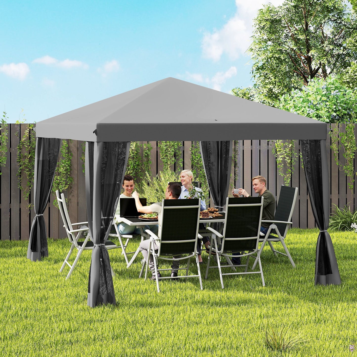 10' x 10' Pop Up Canopy Tent Gazebo, Foldable Canopy Tent with Zipper Mesh Sidewalls, Light Grey