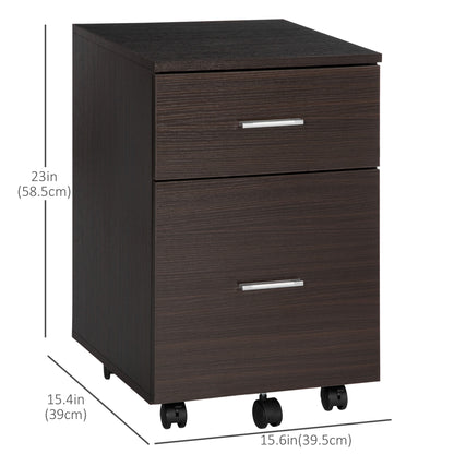 Mobile Filing Cabinet, Vertical File Cabinet with 2 Drawers, Wheels, for Letter or A4 File, Brown