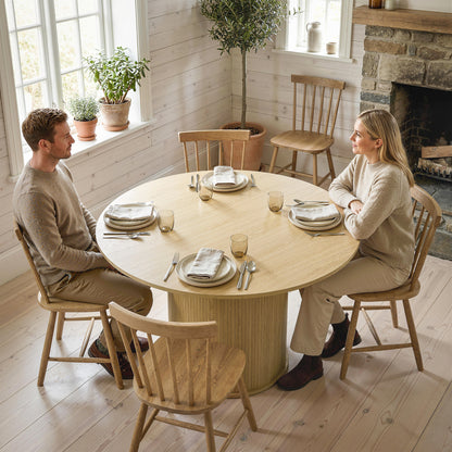 Round Dining Table for 4-6, 47 Inch Kitchen Table with Fluted Pedestal Base, for Kitchen Living Room Dining Room, Natural