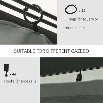 Gazebo Curtains, 10' x 12' Universal Replacement Privacy Curtain, 4-Panels Sidewall with Hooks/C-Rings, Dark Grey