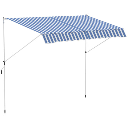10x5ft Manual Retractable Awning, Patio Sun Shade Canopy Shelter with 5.6-9.2ft Support Pole, Water Resistant UV Protector, for Window, Door, Porch, Deck, Blue