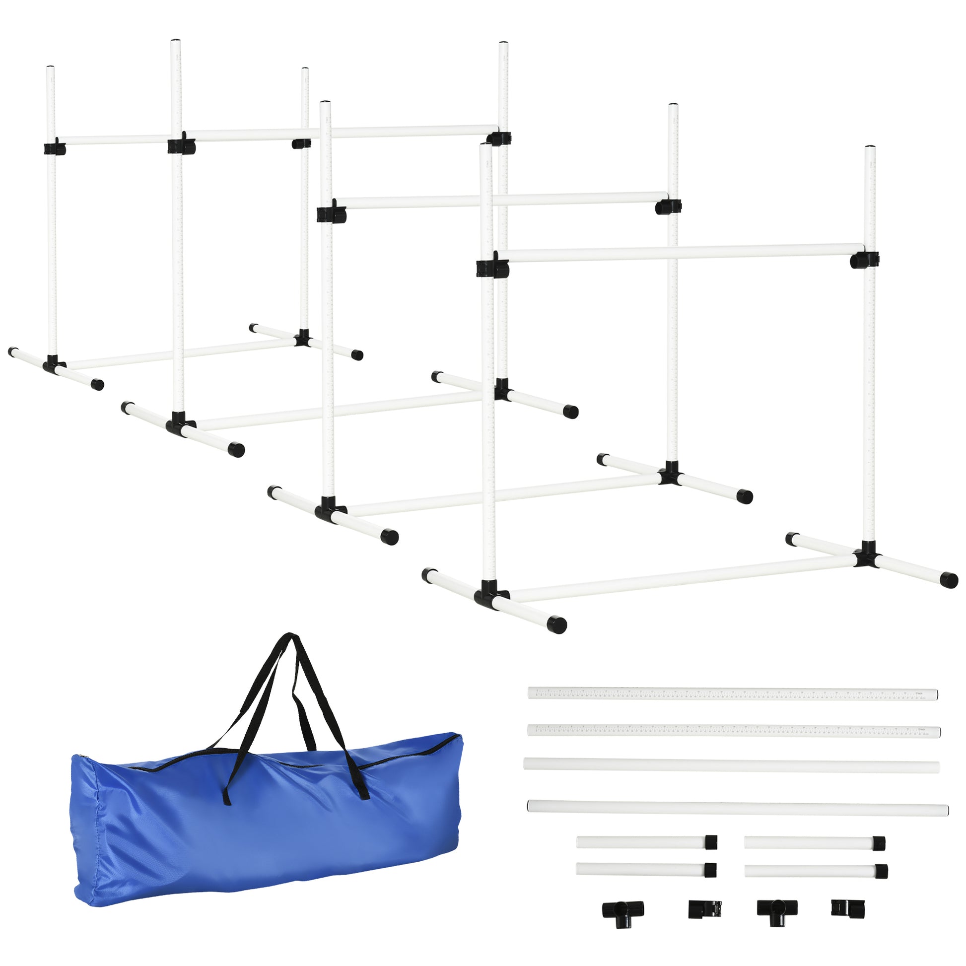 Set of 4 Dog Agility Training Equipment Adjustable Jump Bar Pet Exercise Kit with Carrying Bag (White)