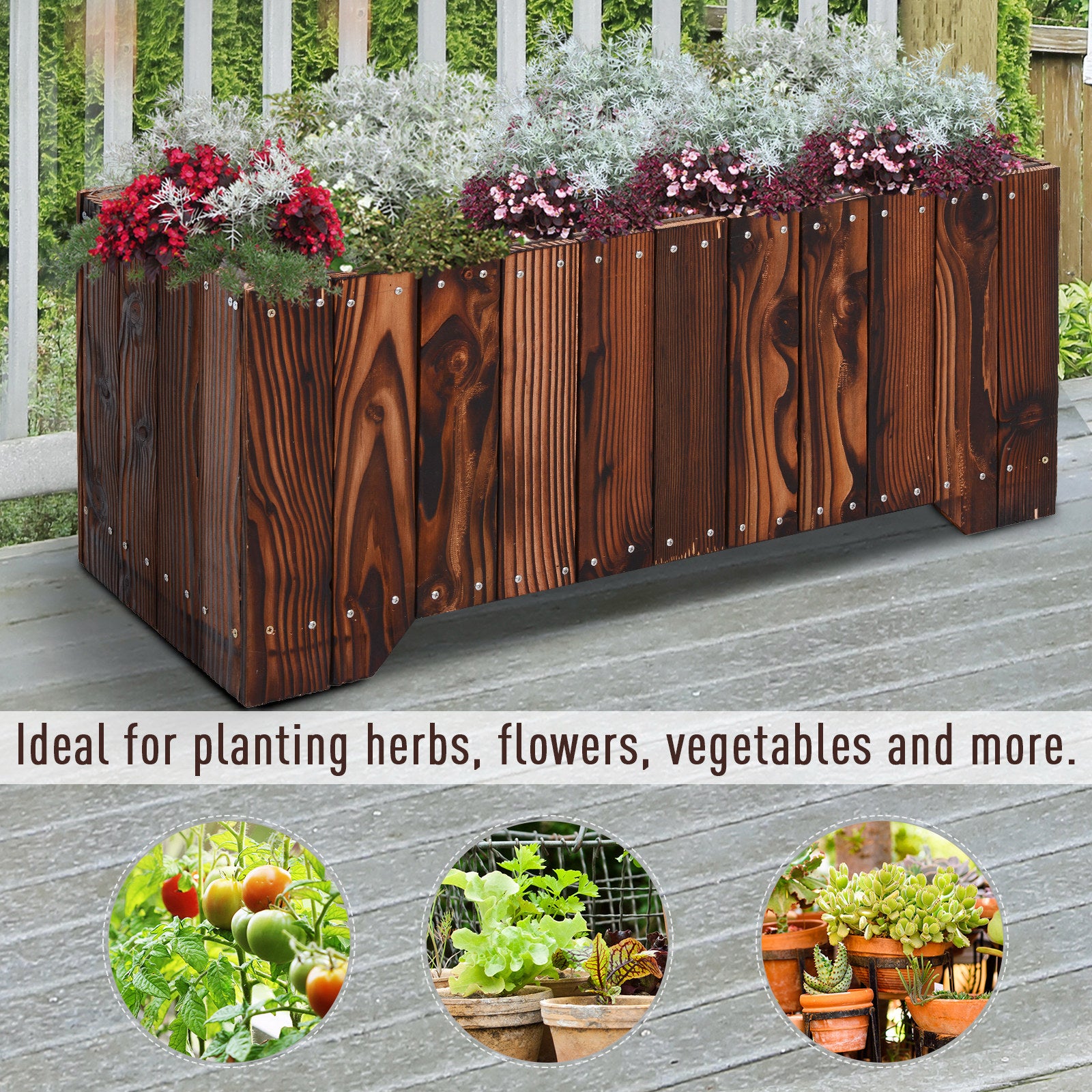37.5"x15"x15.75" Raised Garden Bed, Wooden Planters for Outdoor Plants, Rectangle Vegetable Planter Box for Patio Deck Balcony Outdoor Gardening
