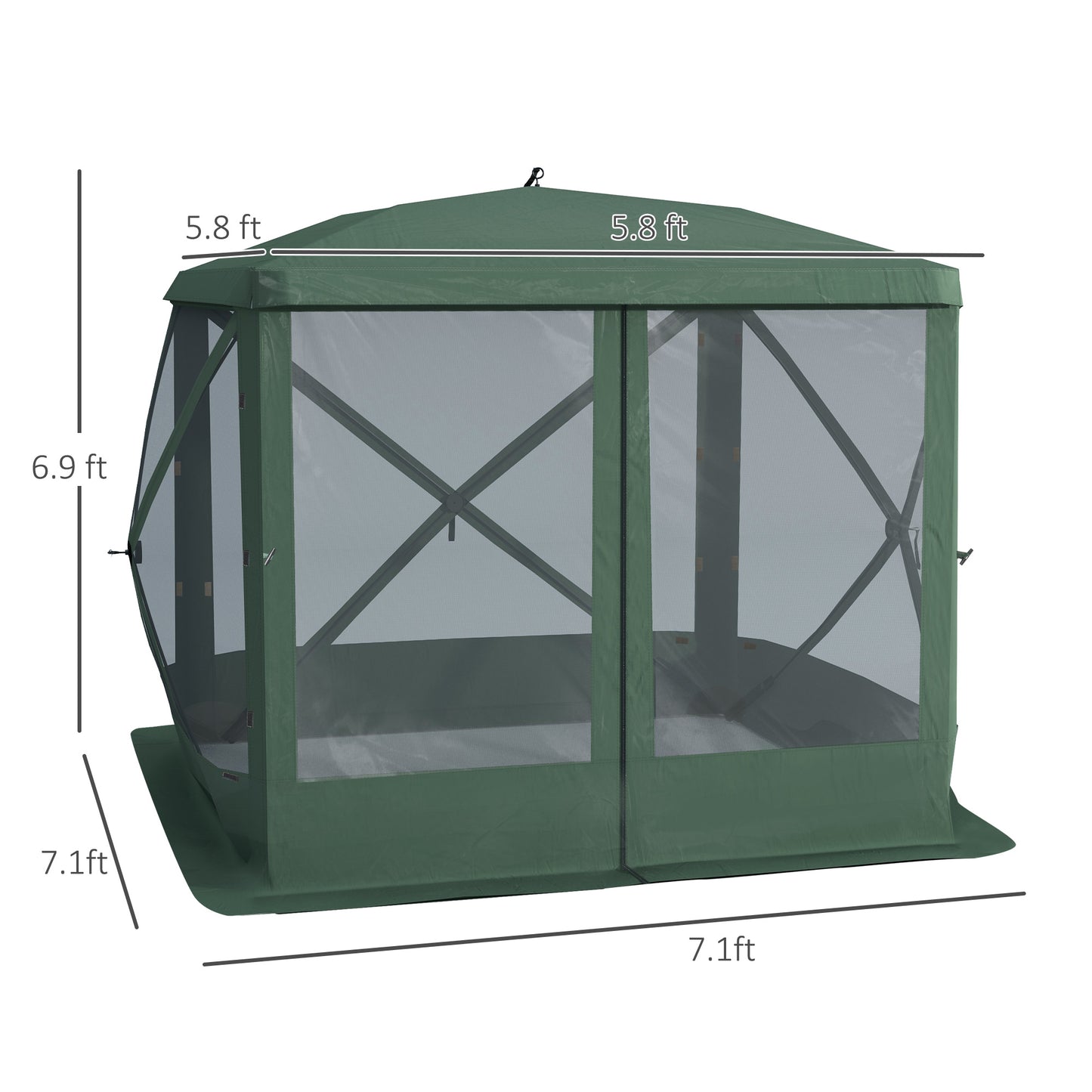 Pop-Up Tent, Foldable Screen Tent with Carry Bag, Zippered Door and Ground Stakes, Fits 3-4 People, Green