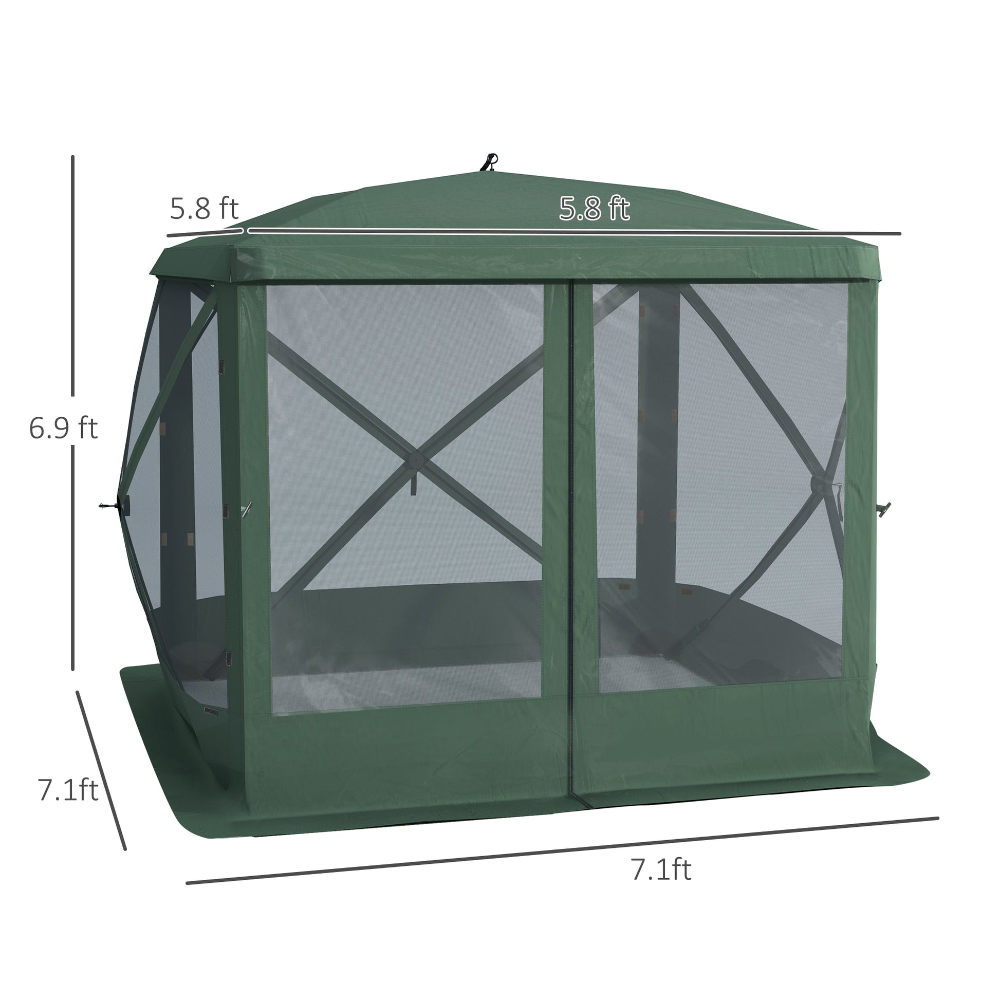 Pop-Up Tent, Foldable Screen Tent with Carry Bag, Zippered Door and Ground Stakes, Fits 3-4 People, Green