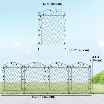 Outdoor Metal Garden Fence Panels, Border Edging for Yard, Patio, 4 Pack, Wavey Vines