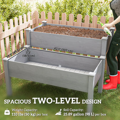 2 Tiers Wood Plant Raised Bed Flower Vegetable Herb Grow Box Stand Garden Step Planter Stand Free Combination Grey