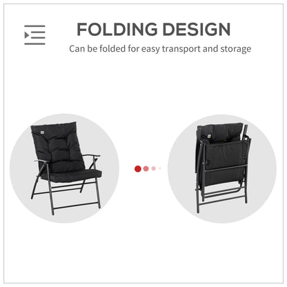 Foldable Lounge Chair, Fabric Upholstered Recliner, Outdoor Lounger with Armrest, Metal Frame for Backyard, Black