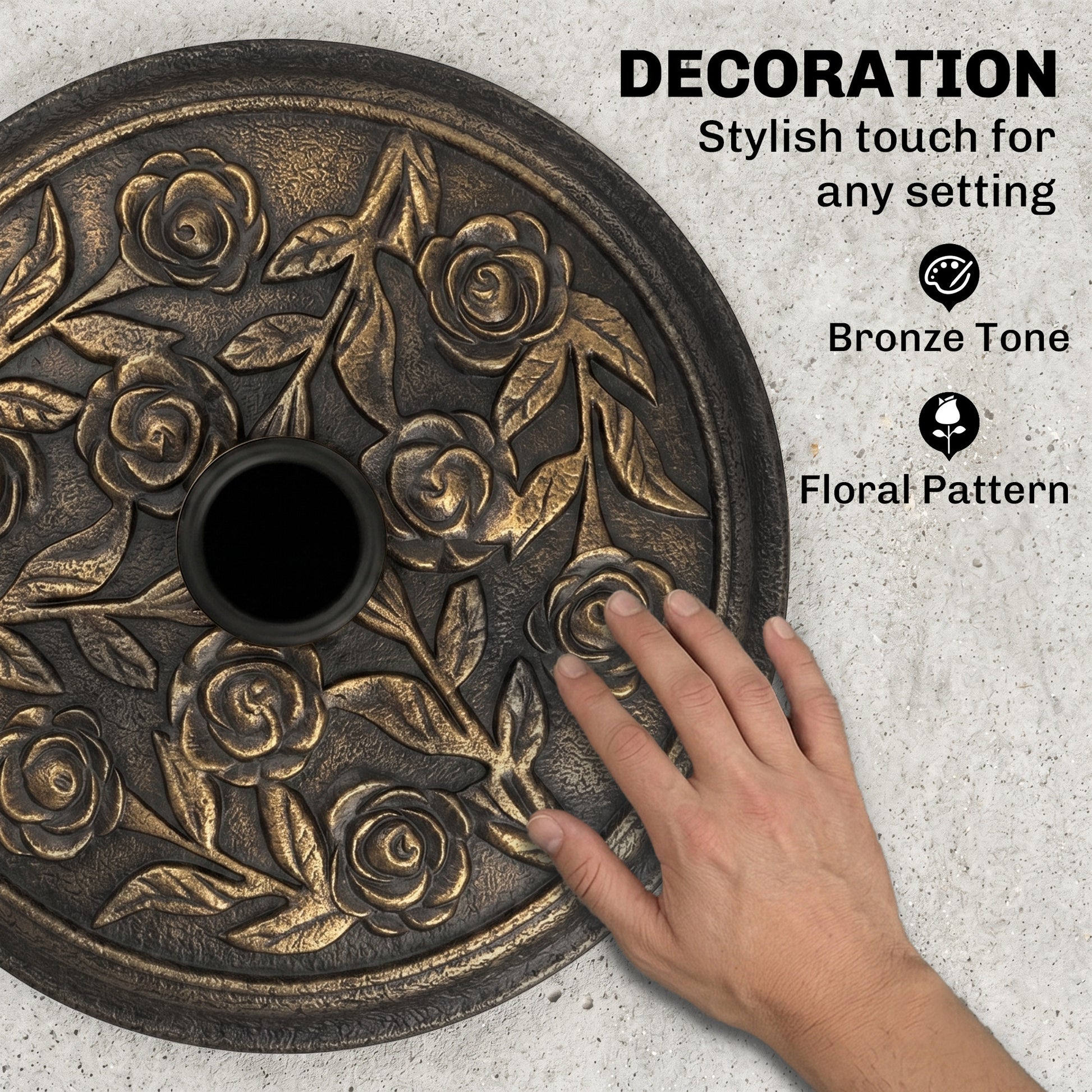20 lbs Resin Round Patio Umbrella Base 18" Outdoor Decorative Cast Stone Parasol Stand Market Garden Umbrella Holder, Bronze
