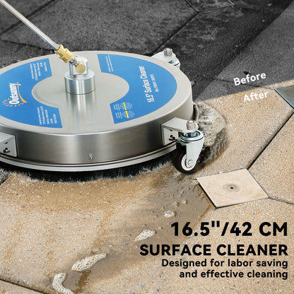 16" Pressure Washer Surface Cleaner with 4 Wheels, Stainless Steel Power Washer Surface Cleaner with 1/4" Quick Connector, 2 Extension Wands, 3600 PSI, Silver