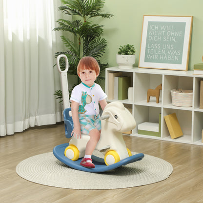 Qaba 4 in 1 Kids Rocking Horse w/ Detachable Balance Board & Push Handel, Blue