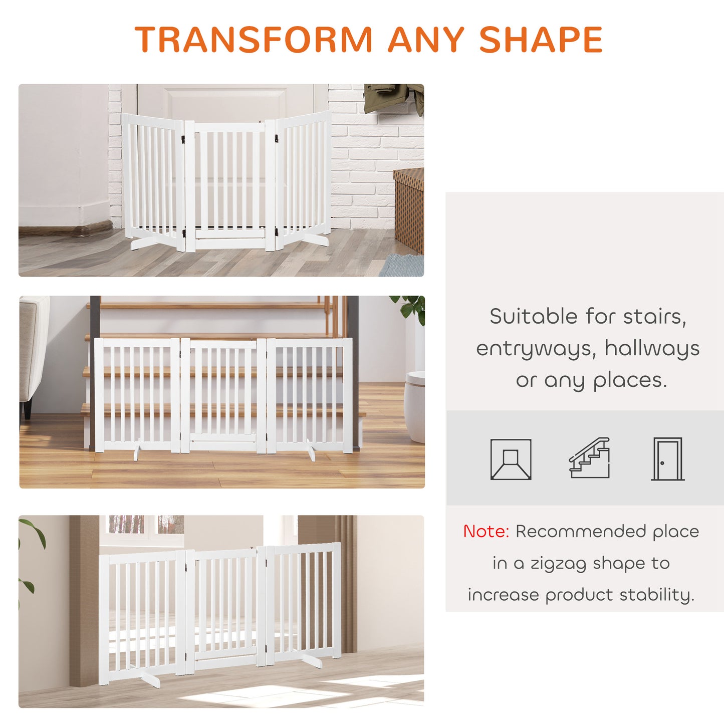 Free Standing Wood Pet Gate Indoor Dog Barrier 3 Panel Folding Z Shape Doorway