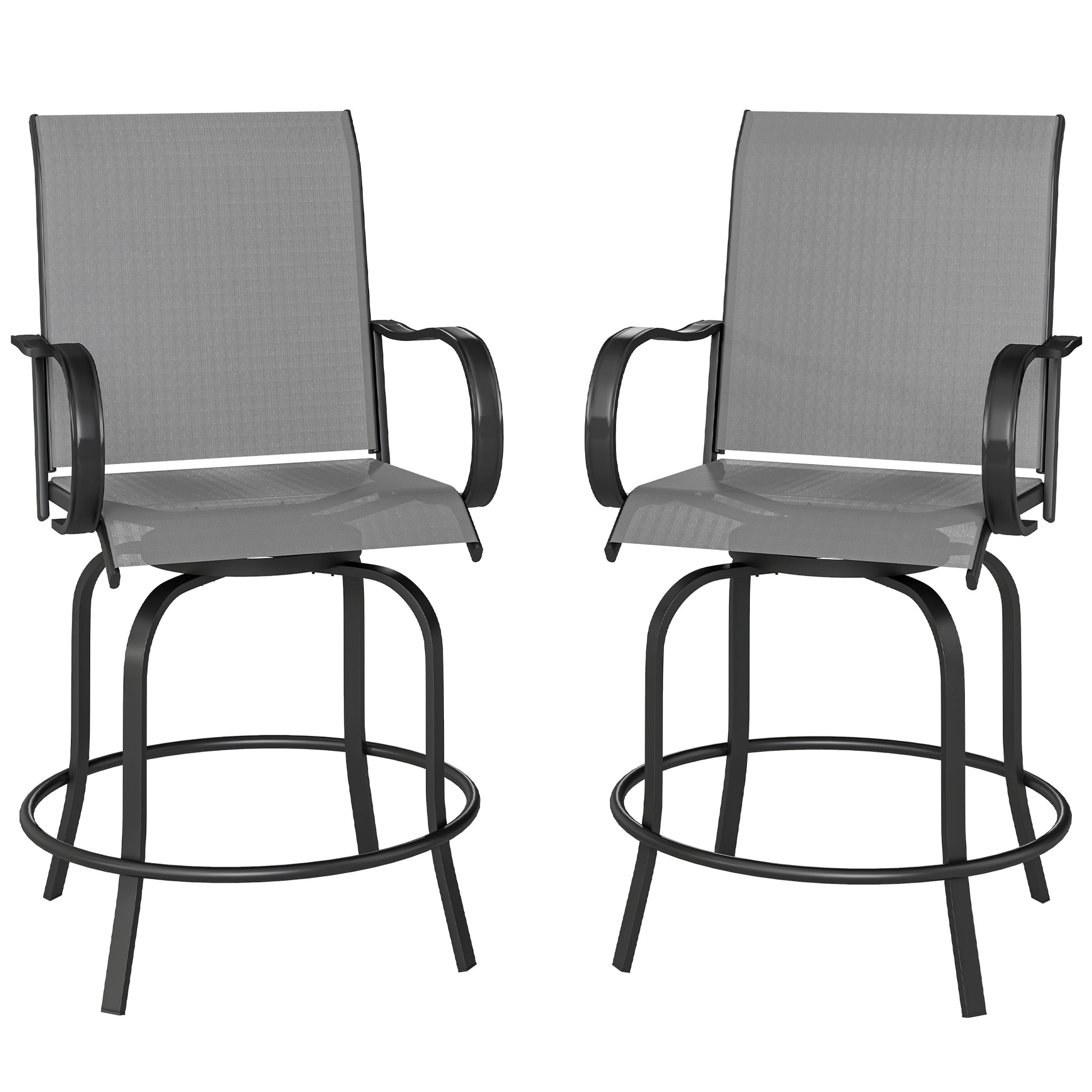 Outdoor Bar Stools Set of 2, 360° Swivel Bar Height Chairs, 26.8" x 29.5" x 48.4", Grey
