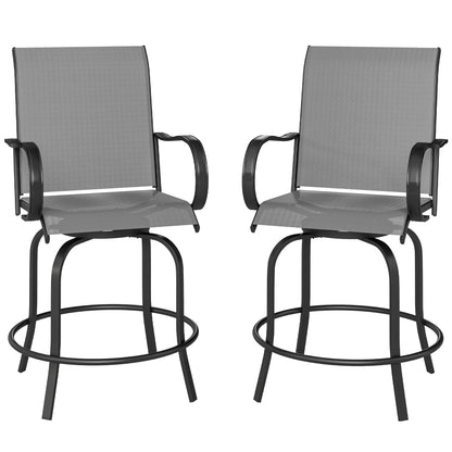 Outdoor Bar Stools Set of 2, 360° Swivel Bar Height Chairs, 26.8" x 29.5" x 48.4", Grey