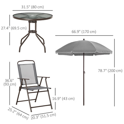 6 Pieces Outdoor Dining Set for 4 with Umbrella Patio Outdoor Furniture Set with Round Table 4 Folding Chairs Grey