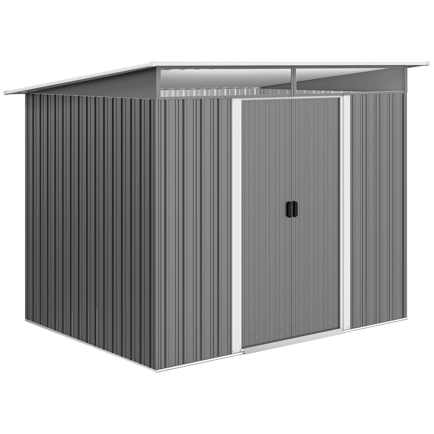 8.5' x 6' Small Gardening Shed Lockable Steel Utility Storage Outdoor Backyard Garden for Gardeners, Grey