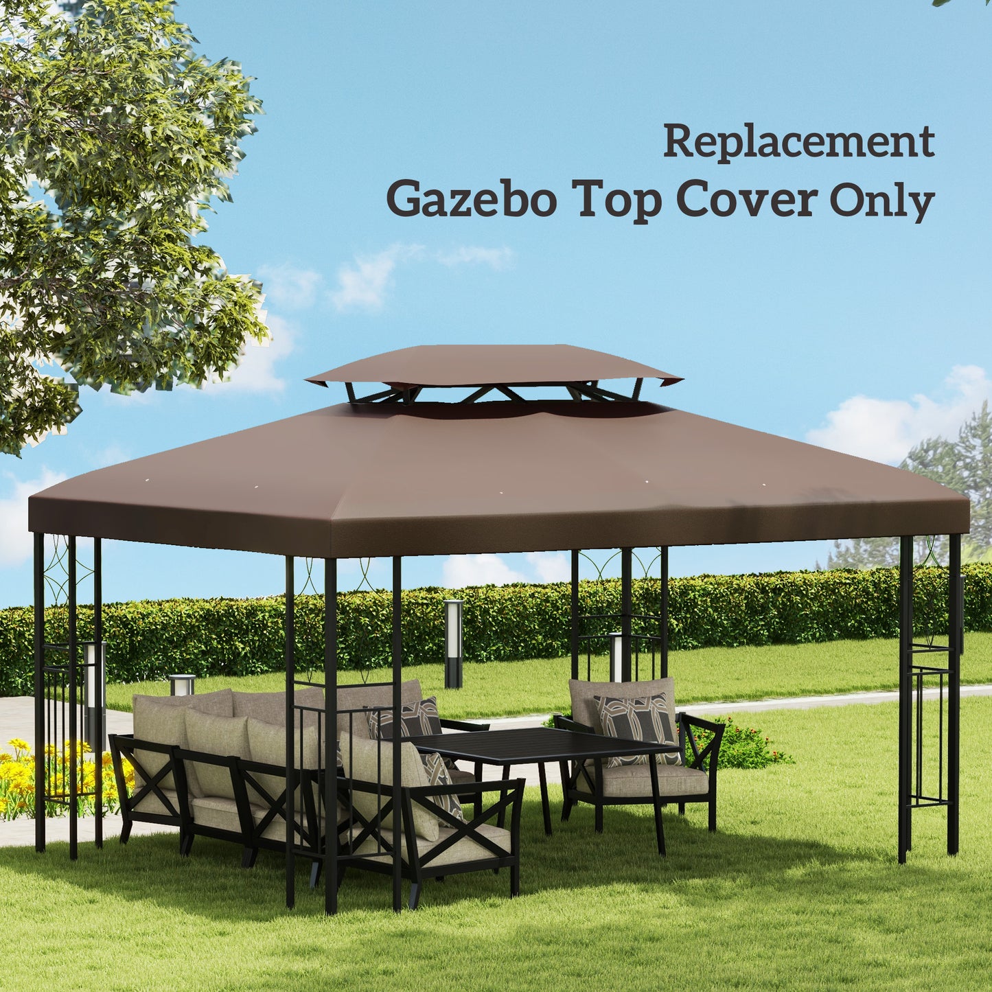 13' x 10' Gazebo Replacement Canopy, 2 Tier Top Roof Garden Pavilion UV Cover, Brown (TOP ONLY)