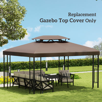13' x 10' Gazebo Replacement Canopy, 2 Tier Top Roof Garden Pavilion UV Cover, Brown (TOP ONLY)