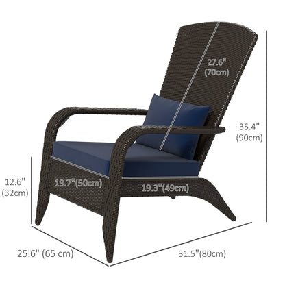 Patio Wicker Adirondack Chair, Outdoor Rattan Muskoka Chair with Cushions for Patio, Garden, Backyard Dark Blue