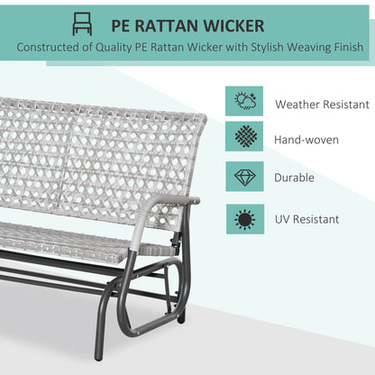 2 Seater Wicker Outdoor Glider Bench, Patio Swing Garden Bench, Garden Loveseat Rocking Chair, w/ Extra Wide Seat, Curved Backrest for Backyard, Poolside, Lawn, Mixed Grey
