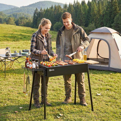 Portable BBQ Grill, Charcoal Grill with Side Seasoning Baskets, Hooks and Nets for Outdoor, Picnic, Camping, Black