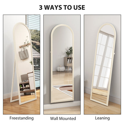 64" x 21" Full Length Mirror, Free Standing, Leaning or Wall, Arched Full Body Mirror with Faux Stone Frame, White
