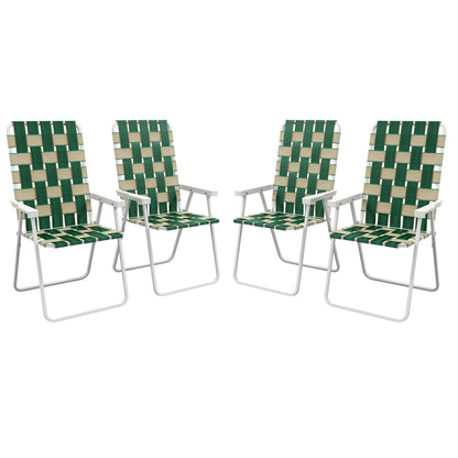 Set of 4 Folding Patio Chairs, Portable Chair Set with Armrests for Camping, Garden, Pool, Beach, Green