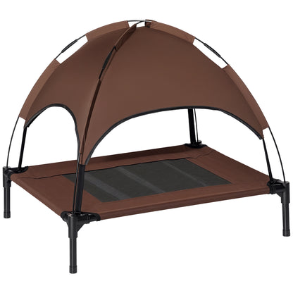 Elevated Cooling Pet Bed Portable Raised Dog Cot with Canopy for Medium Sized Dogs, Coffee