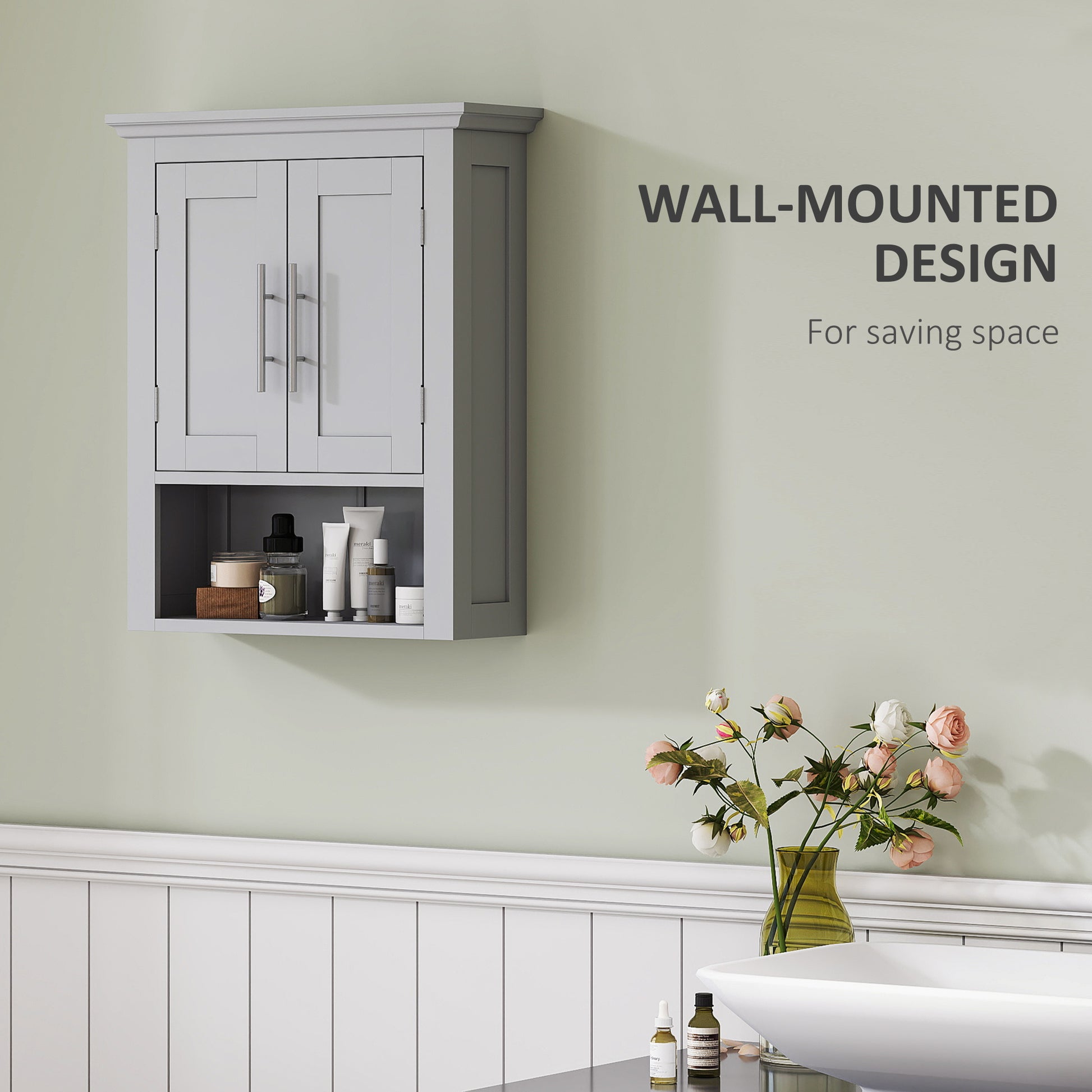 Bathroom Wall Cabinet, Medicine Cabinet, Toilet Storage Cabinet with Shelf for Living Room and Entryway, Grey